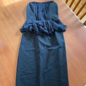 Black Halo peplum strapless black knee length dress XS
